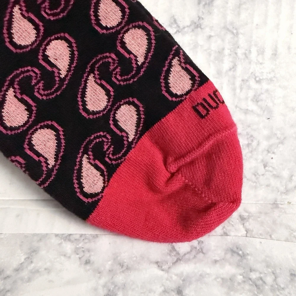 Duchamp London Mens Dress Socks Crew Linked Toe Paisley Pattern Pink Black OS